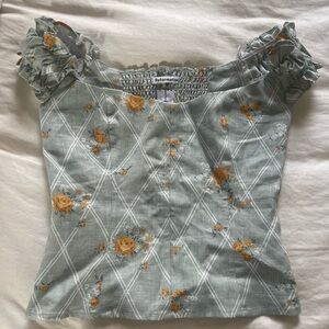 Reformation Floral Green Women's Top
